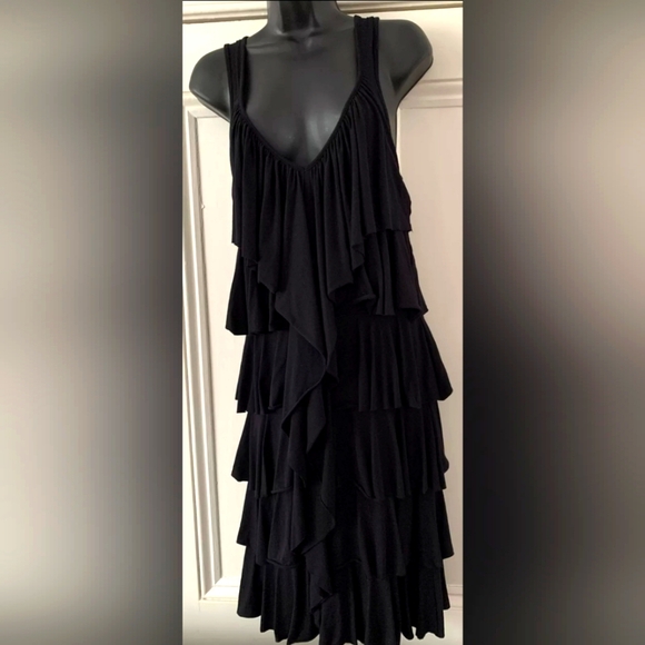 Cynthia Rowley Dresses & Skirts - Cynthia Rowley black ruffle tiered rayon spandex stretchy dress size large